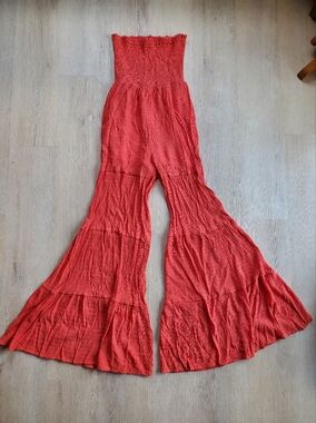 Fashion Nova Orange Flared Wide-Leg Jumpsuit